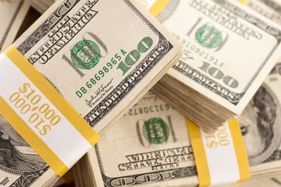 Stacks of Ten Thousand Dollar Piles of One Hundred Dollar Bills