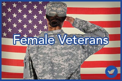 Female Soldier standing in front of and saluting an American flag.