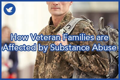 Soldier in camouflage outdoors with blurred family on background