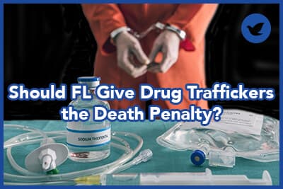 Prisoner handcuffed to death by lethal injection, vial with sodium thiopental and syringe on top of a table